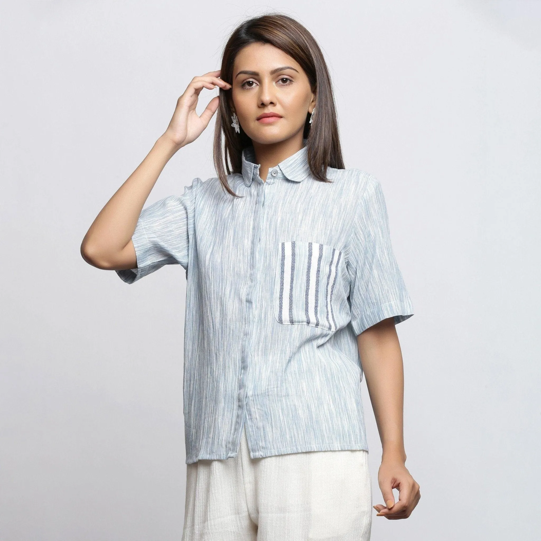 Sky Blue Yarn Dyed Cotton Peter Pan Button-Down Shirt