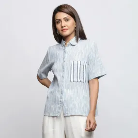 Sky Blue Yarn Dyed Cotton Peter Pan Button-Down Shirt