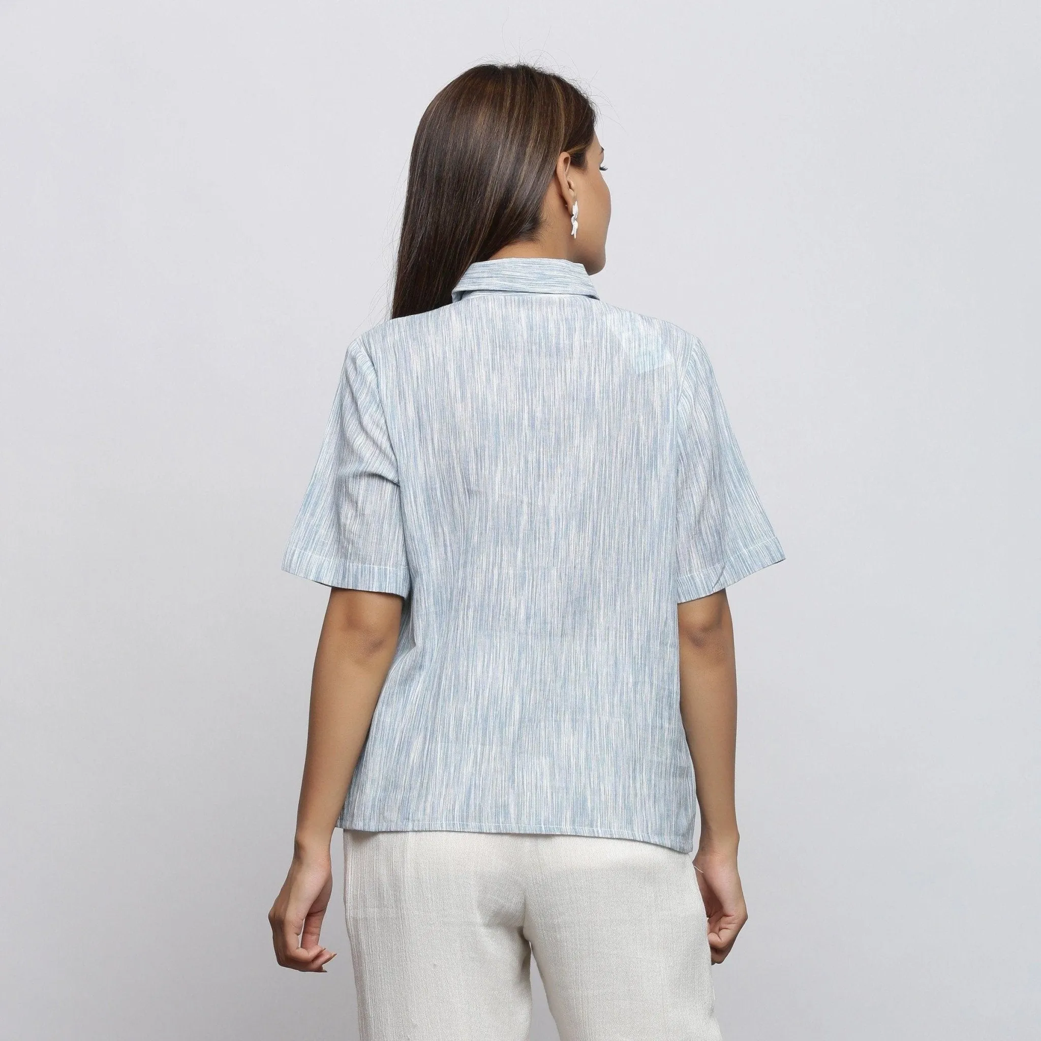 Sky Blue Yarn Dyed Cotton Peter Pan Button-Down Shirt