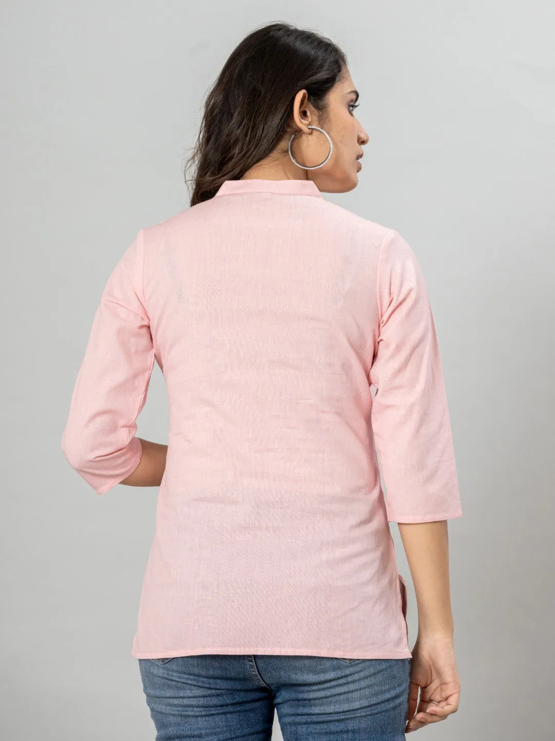 Solid Cotton Flax Women Top - Light Pink