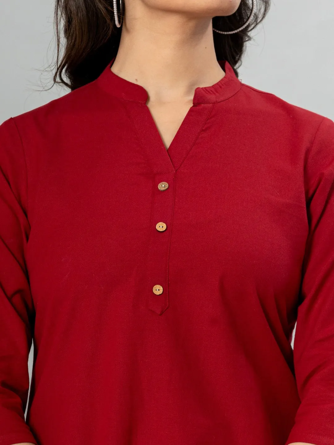 Solid Cotton Flax Women Top - Maroon