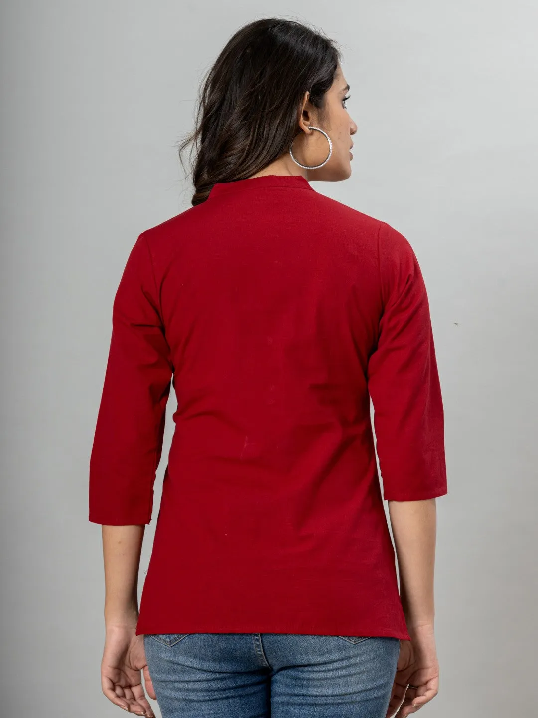 Solid Cotton Flax Women Top - Maroon