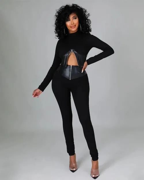 🔥✈️🔥Tight-Fit PU Leather Long Sleeve Leggings Set (Buy 2 Free Shipping)🔥🔥