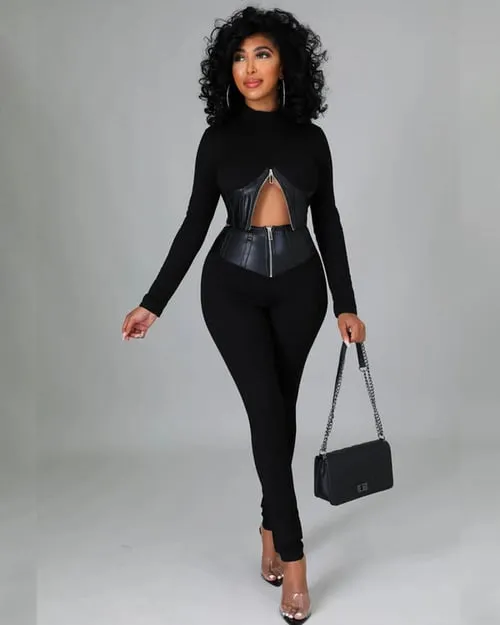 🔥✈️🔥Tight-Fit PU Leather Long Sleeve Leggings Set (Buy 2 Free Shipping)🔥🔥