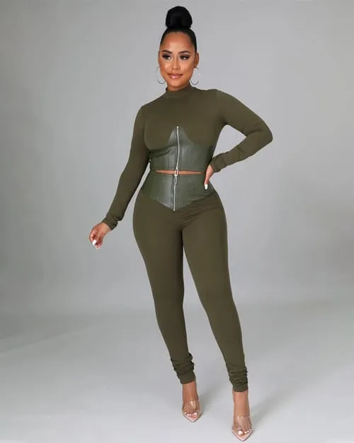 🔥✈️🔥Tight-Fit PU Leather Long Sleeve Leggings Set (Buy 2 Free Shipping)🔥🔥