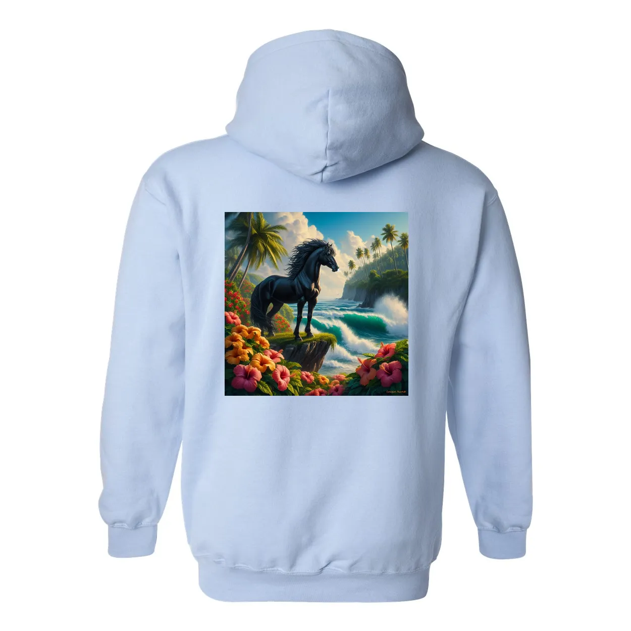 Tropical Black Stallion Design on Back Front Pocket Hoodies
