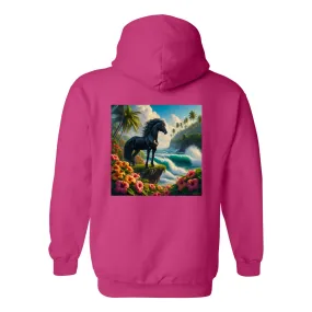 Tropical Black Stallion Design on Back Front Pocket Hoodies