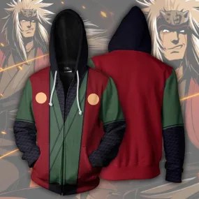 Unisex Jiraiya Hoodies Naruto Zip Up 3D Print Jacket Sweatshirt