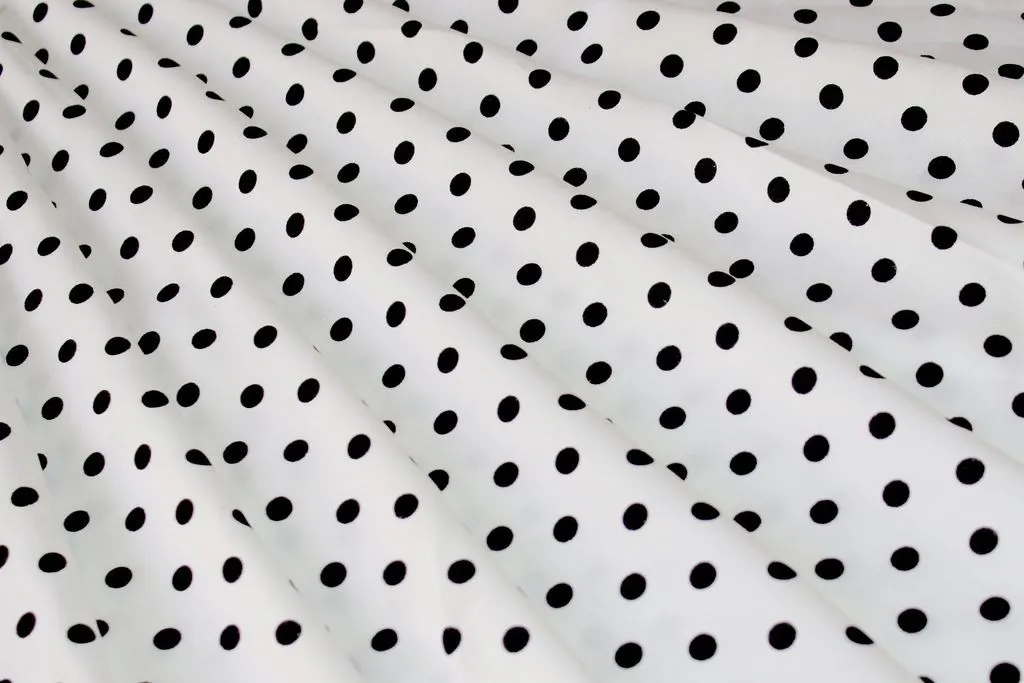 White Black Polka Dots Printed Cotton Rayon Fabric