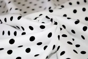 White Black Polka Dots Printed Cotton Rayon Fabric