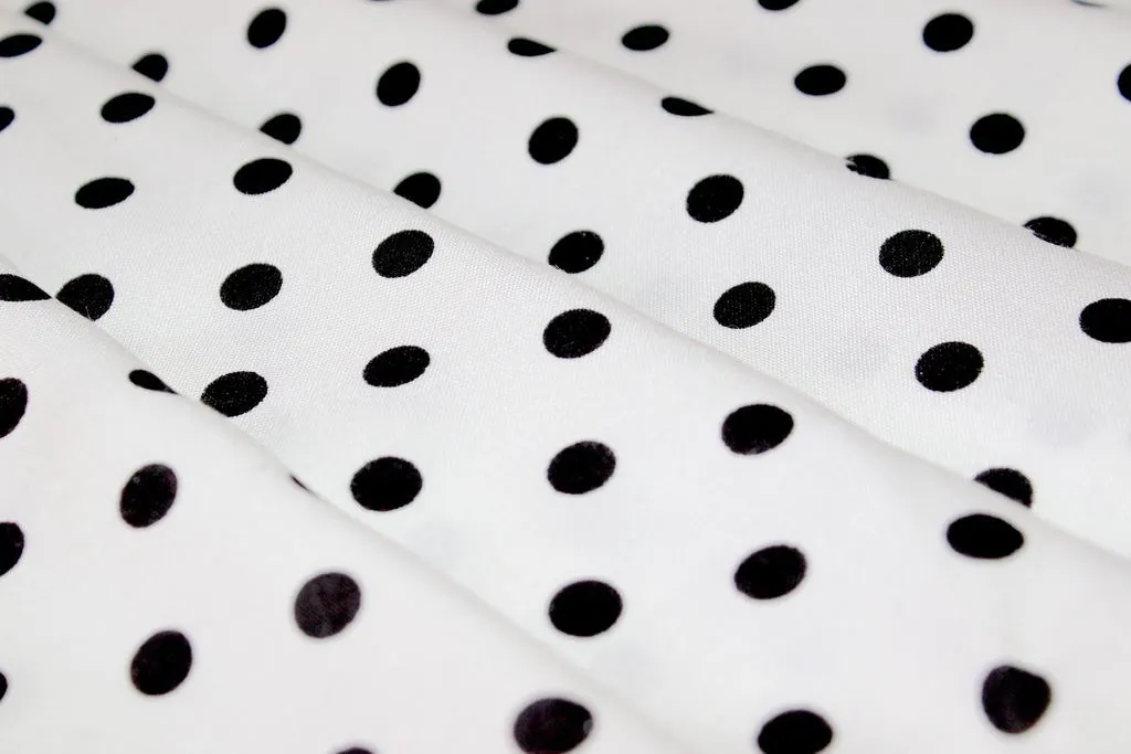 White Black Polka Dots Printed Cotton Rayon Fabric