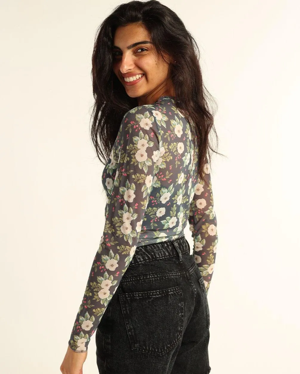 White Daisy Mesh Top