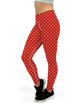White Mini Hearts Red Yoga Pants