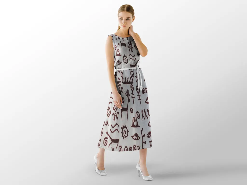 White Objects Printed Pure Viscose Rayon Fabric