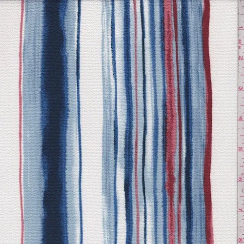 White/Navy/Powder Stripe Crinkled Crepe Fabric