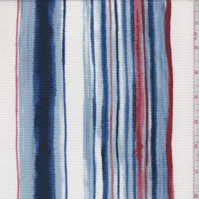 White/Navy/Powder Stripe Crinkled Crepe Fabric