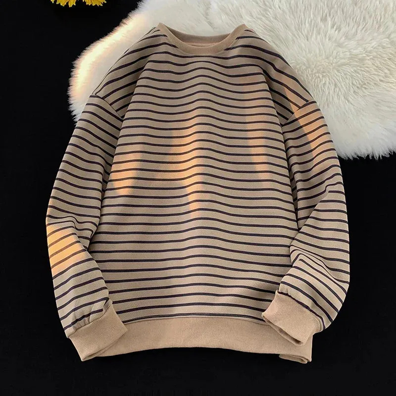 WIAOFELLAS  -  Korean Style Striped Sweaters Trendy Casual Crew Neck Pullover Harajuku Women Clothing Casual Loose Long Sleeve Sweatshirts