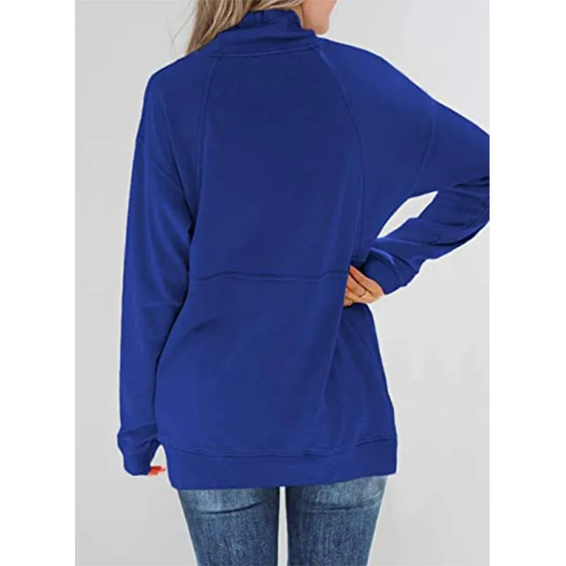 Women solid color sweatshirt half zip pullovers with pocket