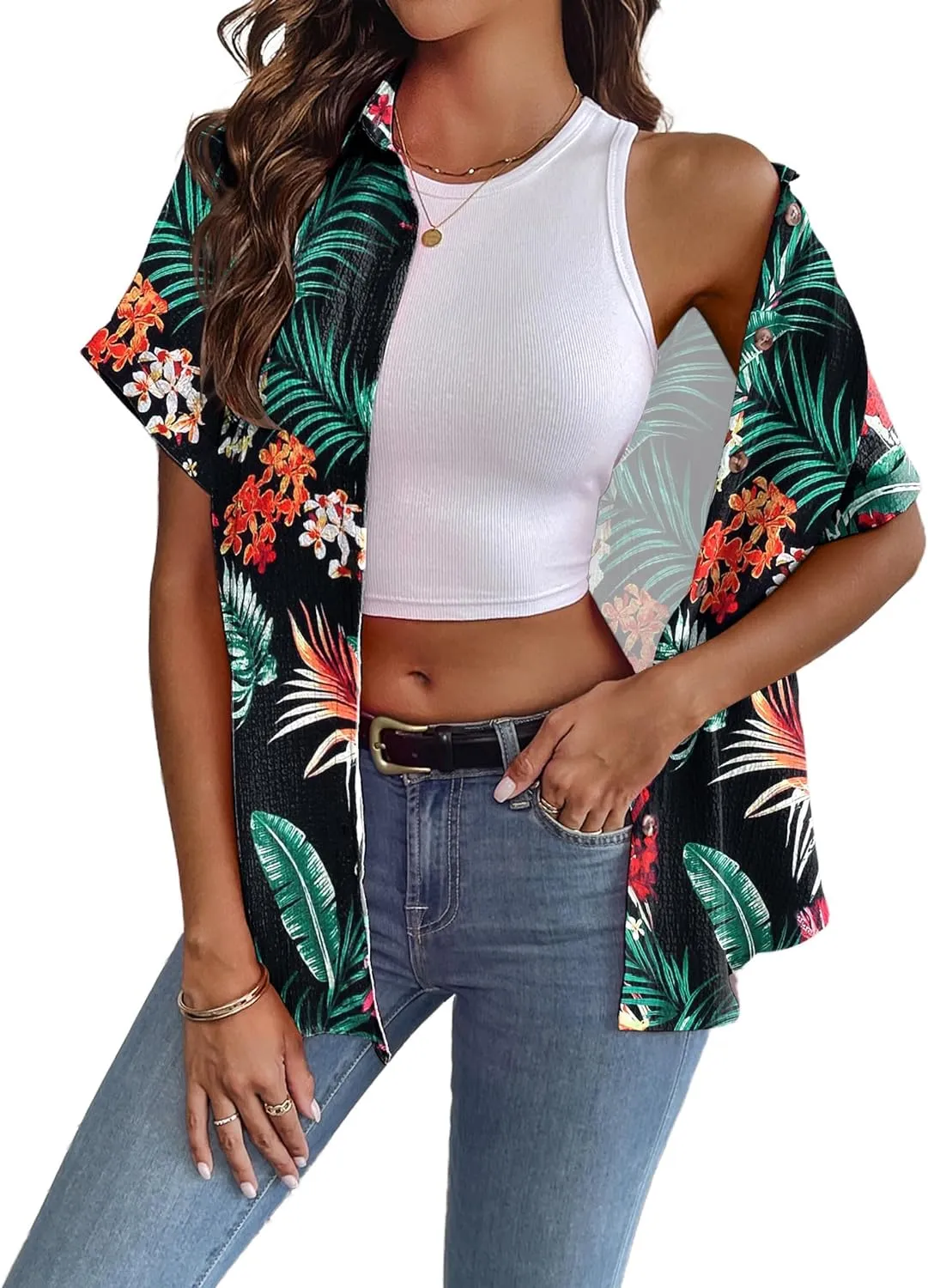 Zeagoo Short Sleeve Casual Roll-Up Cuffed Tops