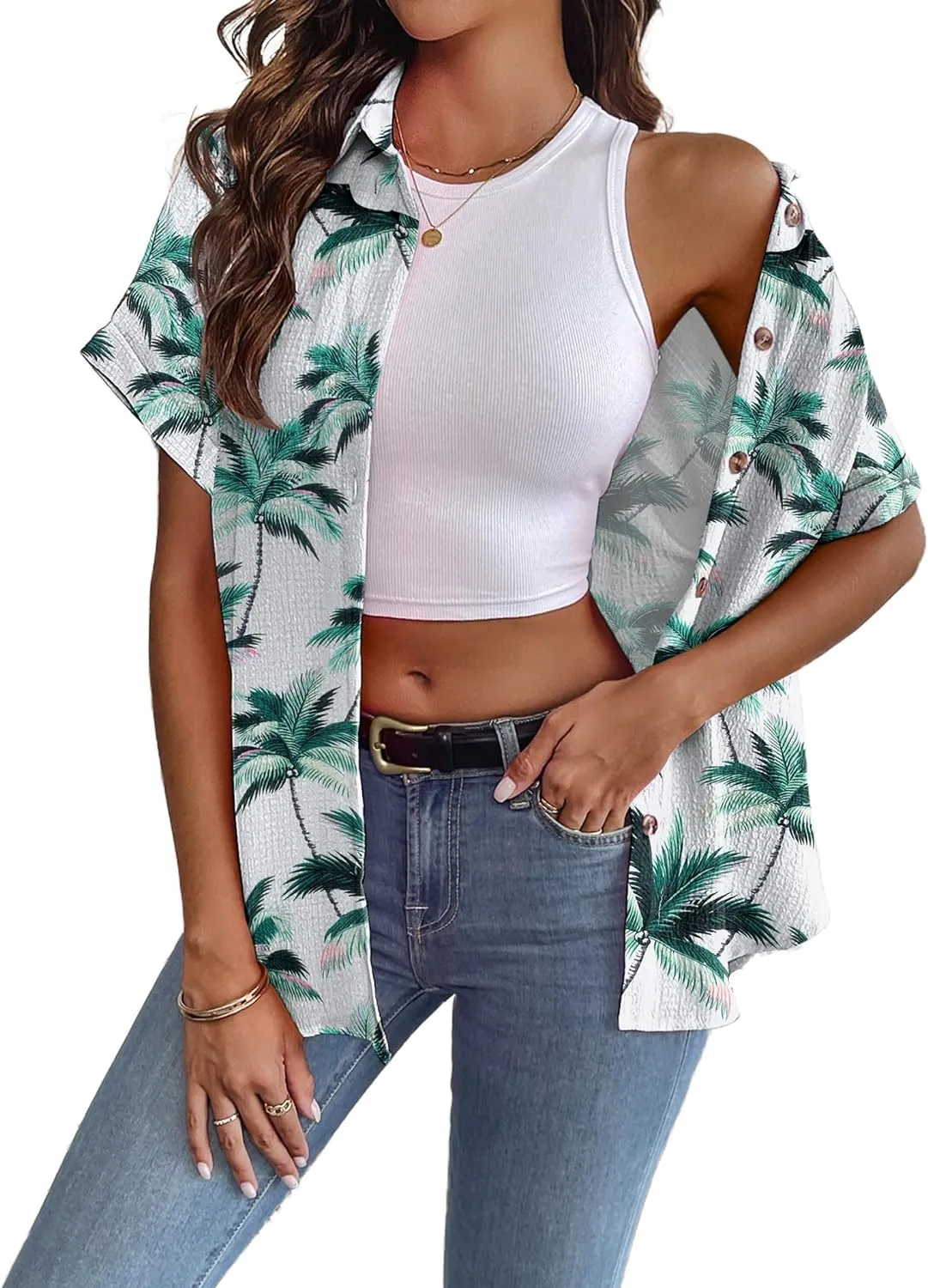 Zeagoo Short Sleeve Casual Roll-Up Cuffed Tops