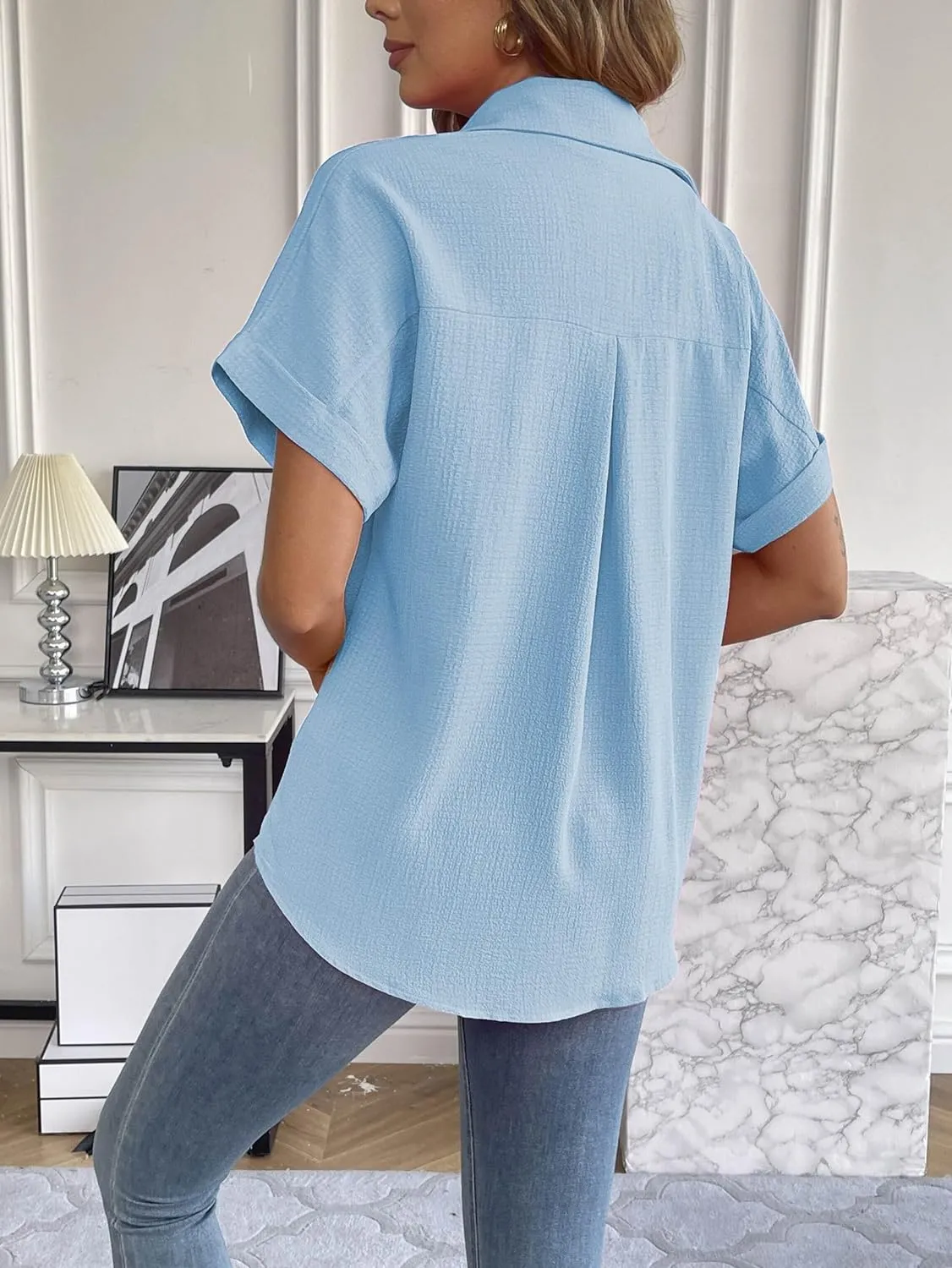 Zeagoo Short Sleeve Casual Roll-Up Cuffed Tops
