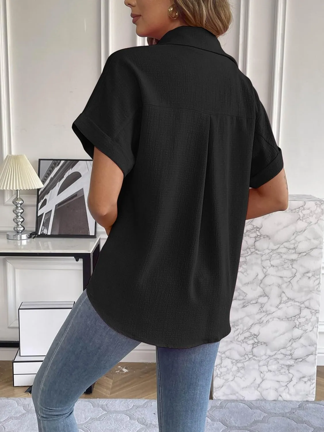 Zeagoo Short Sleeve Casual Roll-Up Cuffed Tops