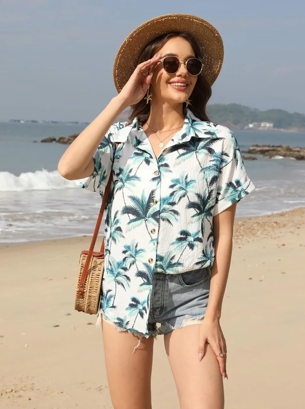 Zeagoo Short Sleeve Casual Roll-Up Cuffed Tops