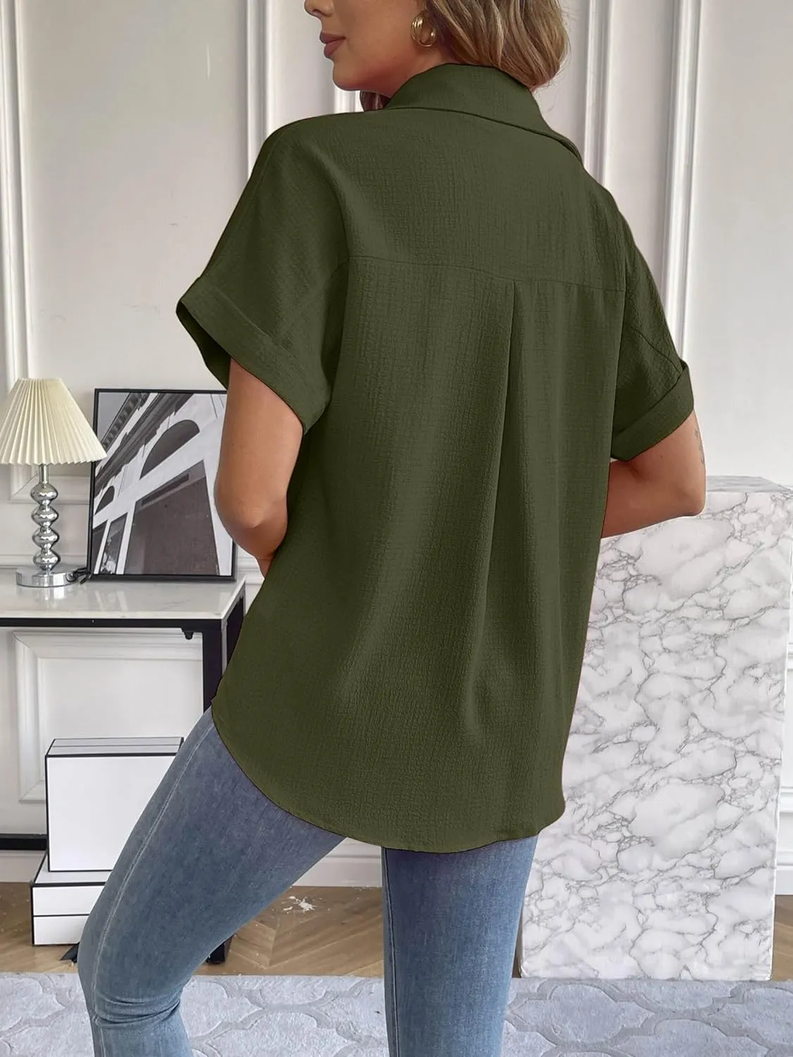 Zeagoo Short Sleeve Casual Roll-Up Cuffed Tops