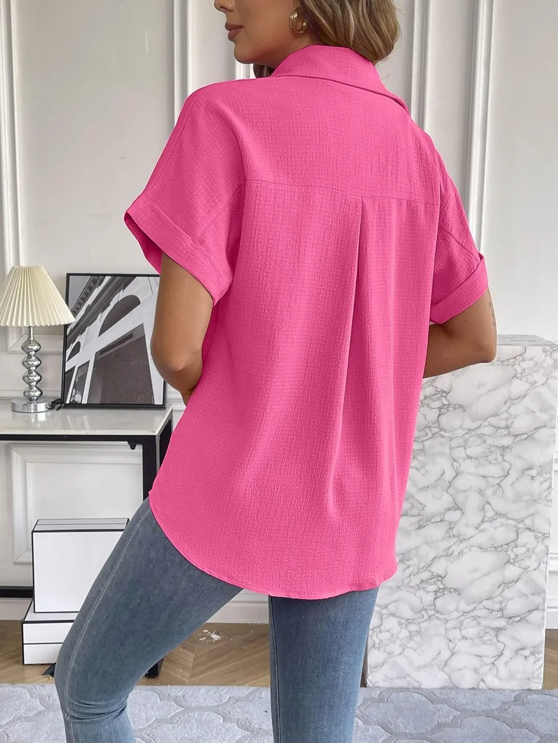Zeagoo Short Sleeve Casual Roll-Up Cuffed Tops