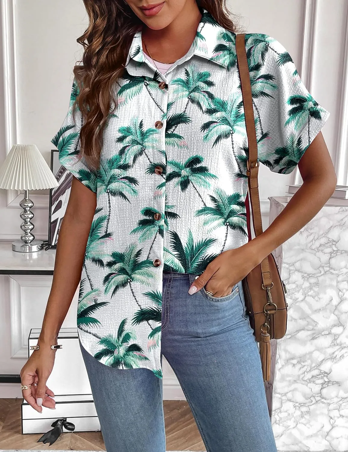 Zeagoo Short Sleeve Casual Roll-Up Cuffed Tops