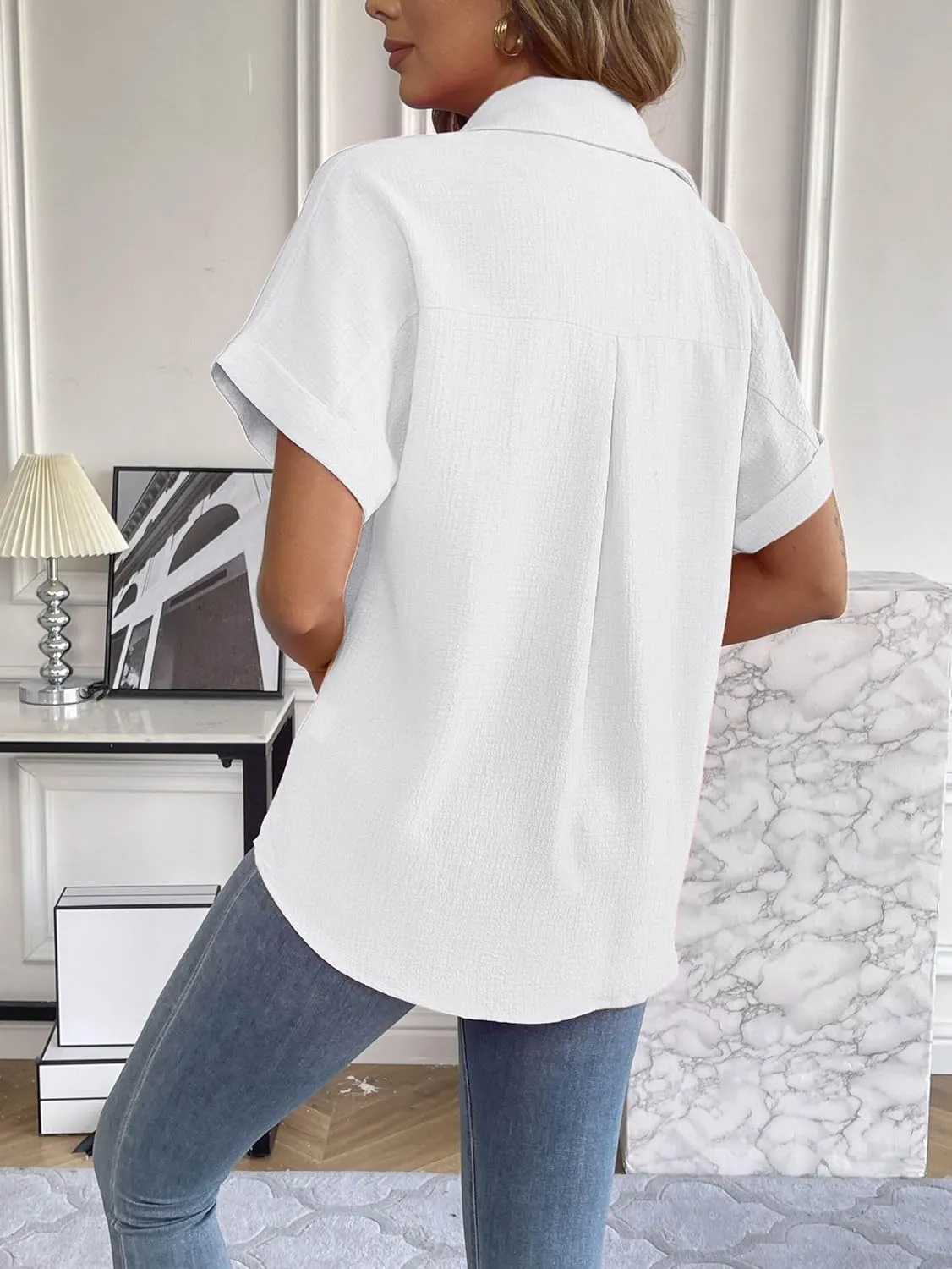 Zeagoo Short Sleeve Casual Roll-Up Cuffed Tops